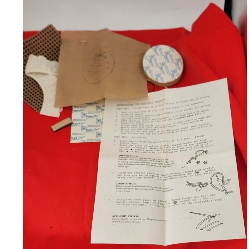 Vintage Pres-on Pineapple Ribbon Embroidery Kit